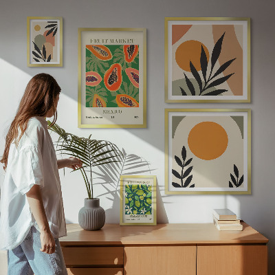 Set of 5 wall art pieces Tropical fruit retro motifs