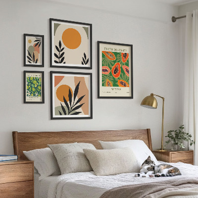 Set of 5 wall art pieces Tropical fruit retro motifs