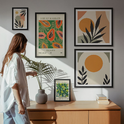 Set of 5 wall art pieces Tropical fruit retro motifs