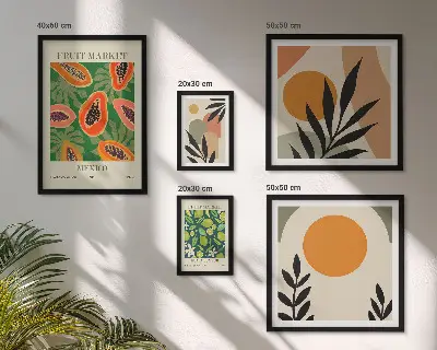 Set of 5 wall art pieces with tropical fruit retro motifs