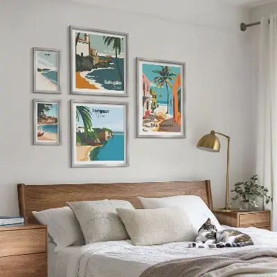 Colorful seaside beaches wall art set of 5 pieces