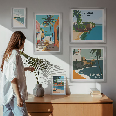 Set of 5 wall art pieces Colorful seaside beaches