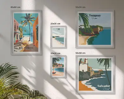 Colorful seaside beaches wall art set of 5 pieces