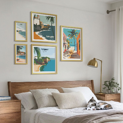 Set of 5 wall art pieces Colorful seaside beaches