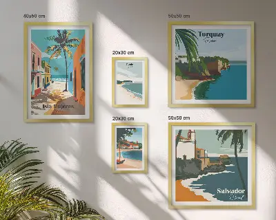 Colorful seaside beaches wall art set of 5 pieces