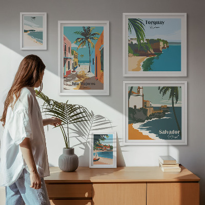 Set of 5 wall art pieces Colorful seaside beaches