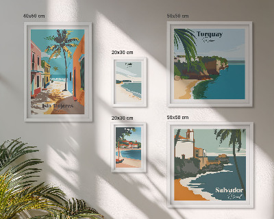 Set of 5 wall art pieces Colorful seaside beaches