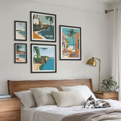 Set of 5 wall art pieces Colorful seaside beaches
