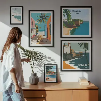 Colorful seaside beaches wall art set of 5 pieces