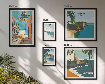 Set of 5 wall art pieces Colorful seaside beaches