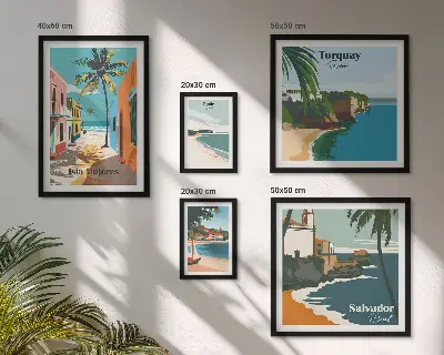 Colorful seaside beaches wall art set of 5 pieces
