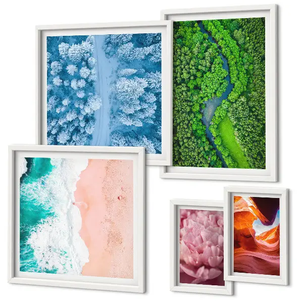 Framed photo set featuring natural green landscapes