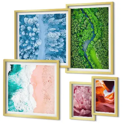 Framed photo set featuring natural green landscapes