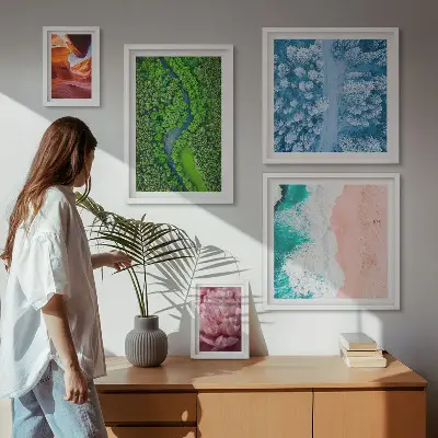 Framed photo set featuring natural green landscapes
