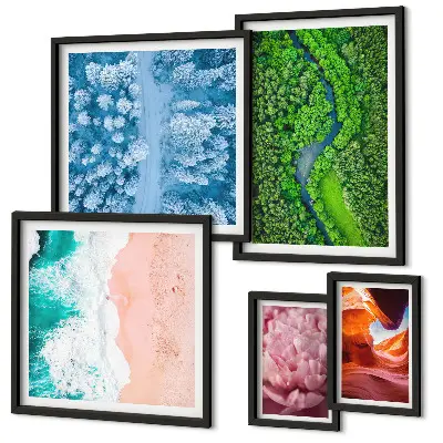 Framed photo set featuring natural green landscapes