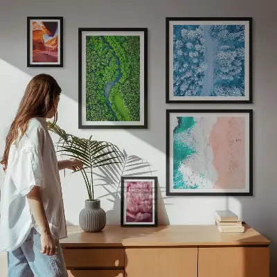 Framed photo set featuring natural green landscapes