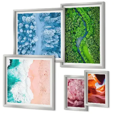 Framed photo set featuring natural green landscapes