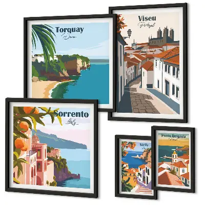 Picturesque towns of Europe wall art set of 5 pieces