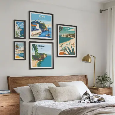 Framed photo set featuring coastal landscapes of Europe