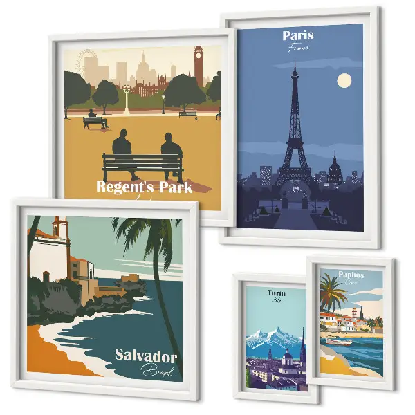 Set of 5 European retro icon cities wall art pieces set of 5 wall art pieces