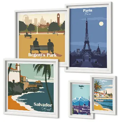Set of 5 European retro icon cities wall art pieces set of 5 wall art pieces