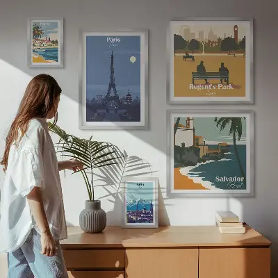 Set of 5 European retro icon cities wall art pieces set of 5 wall art pieces
