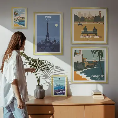 Set of 5 European retro icon cities wall art pieces set of 5 wall art pieces