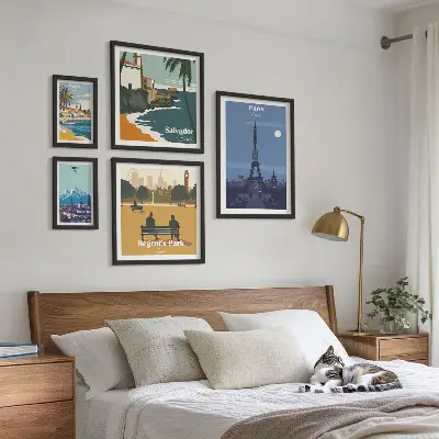 Set of 5 European retro icon cities wall art pieces set of 5 wall art pieces