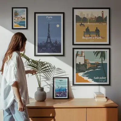 Set of 5 European retro icon cities wall art pieces set of 5 wall art pieces