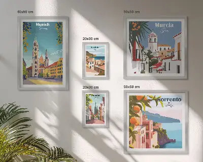 Framed photo set featuring European architectural landmarks