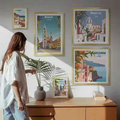 Framed photo set featuring European architectural landmarks