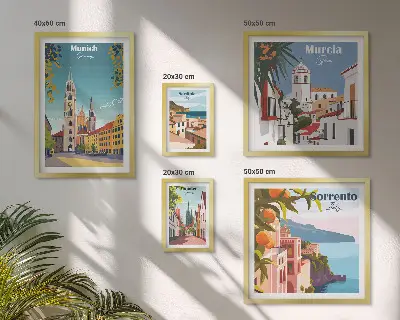 Framed photo set featuring European architectural landmarks