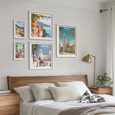 Framed photo set featuring European architectural landmarks