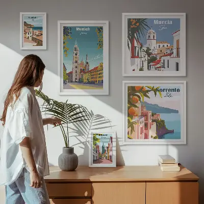 Framed photo set featuring European architectural landmarks