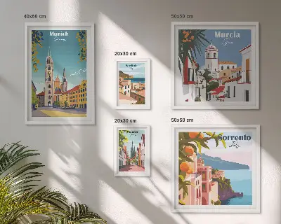 Framed photo set featuring European architectural landmarks