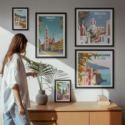 Framed photo set featuring European architectural landmarks