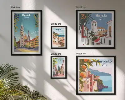 Framed photo set featuring European architectural landmarks