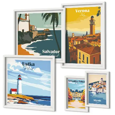 City landscapes with lanterns wall art set of 5 pieces