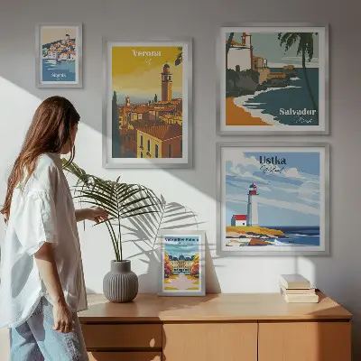 City landscapes with lanterns wall art set of 5 pieces