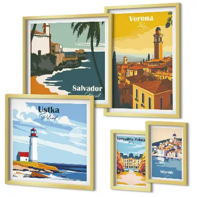 City landscapes with lanterns wall art set of 5 pieces