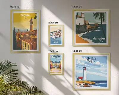 City landscapes with lanterns wall art set of 5 pieces