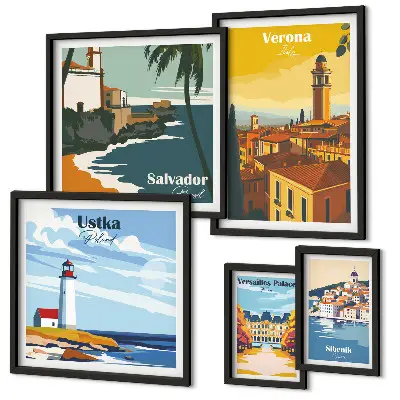 City landscapes with lanterns wall art set of 5 pieces