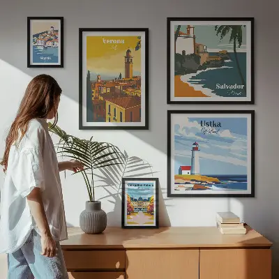 City landscapes with lanterns wall art set of 5 pieces