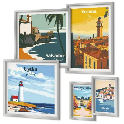 City landscapes with lanterns wall art set of 5 pieces