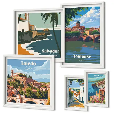 Framed photo set European city landscapes