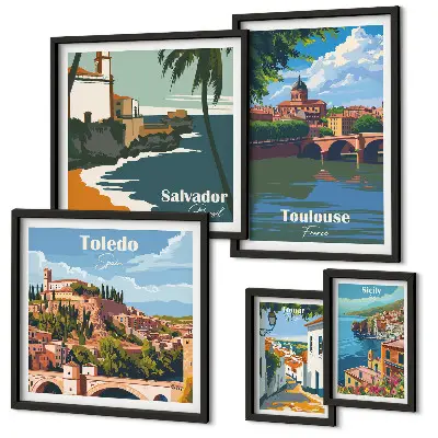 Framed photo set European city landscapes