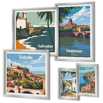 Framed photo set European city landscapes