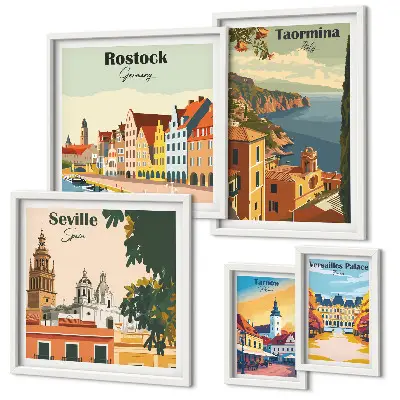 Landscapes of European cities wall art set of 5 pieces