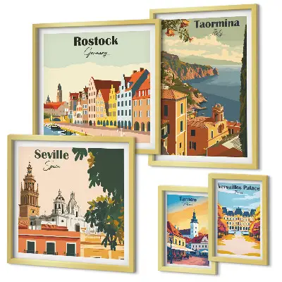 Landscapes of European cities wall art set of 5 pieces