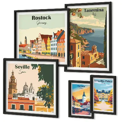 Landscapes of European cities wall art set of 5 pieces